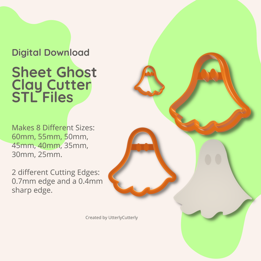 Ghost Clay Cutter - Halloween STL Digital File Download- 8 sizes and 2 Cutter Versions 3D model