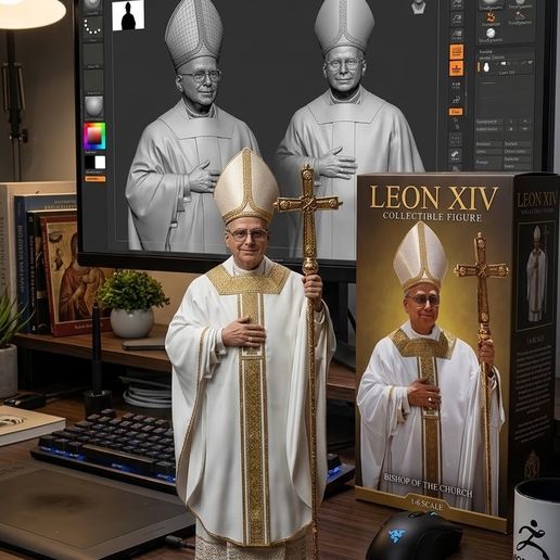 Pope Leo XVI - Solemn Pontiff Figure with Pastoral Staff