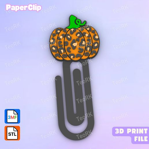 Paperclip Pumpkin with leopard spots - bookmark - 3MF pre-painted STL