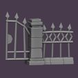 ZBrush-Document4.jpg Modular Graveyard Cemetery Enclosure Set: Gate, Pillars, and Fences for 3D Printing 🪦