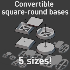 convert1.png 3D file Convertible Square-Round Bases set 5 sizes | Seamless 20mm square to 25mm round and more!・3D printable model to download