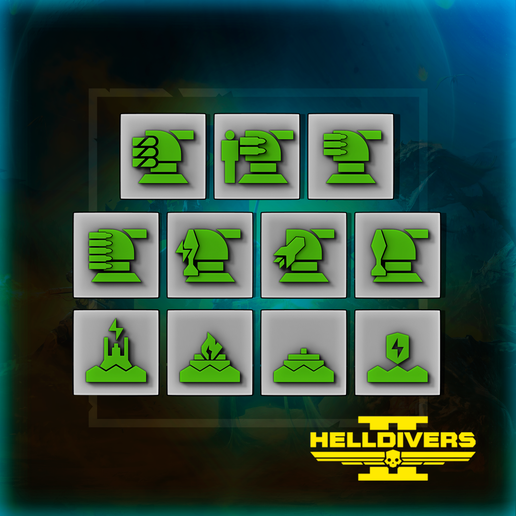 🛰 HELLDIVERS 2 GREEN STRATAGEMS ICONS TOKENS・ STL File for 3D printing ...
