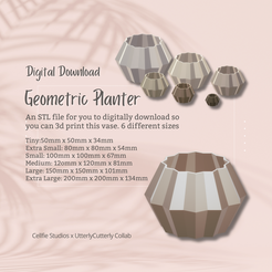Cover-8.png STL file Geometric Planter Pot 1 STL File - Digital Download -6 Sizes- Homeware, Minimalist Modern Design・Model to download and 3D print