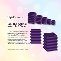 Cover-9.png Quadratische Wackelvase 2 STL Datei - Digitaler Download -5 Größen- Haushaltswaren, Minimalistisches Modernes Design