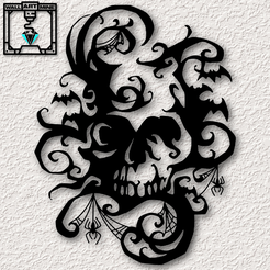 project_20230913_1257058-01.png Archivo STL Calavera gótica decoración de pared calavera gótica con arañas・Plan de impresora 3D para descargar