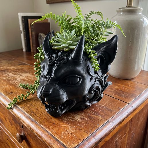 Gothic Cat Planter Desk 3D Printed Organizer STL File Pen Holder 3D Print
