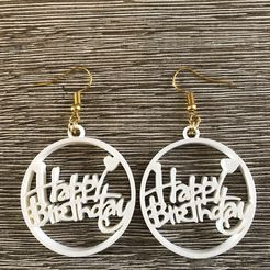 IMG_1779.jpg STL-Datei Happy Birthday Ohrringe kostenlos・3D-Drucker-Modell zum herunterladen