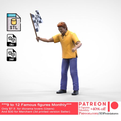 Alex Zanardi racing driver as a race director waving flag on header 3D model