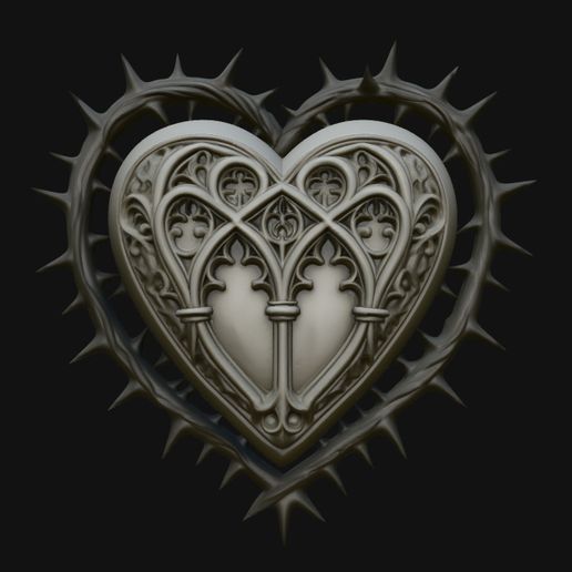 Crowned Thorn Heart Relief Statue Design 4 - 3D Print Model