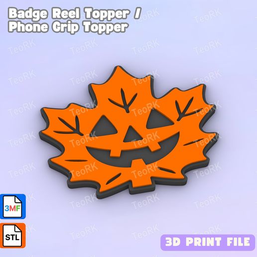 Badge Reel Topper Flat Back autumn leaf halloween - Phone Grip Topper - 3MF