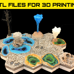 Geyser-Set.png 3D file GEYSER SET - "HEX" TILES FOR A HIGHLY DETAILED 3D GAME BOARD.・Template to download and 3D print, Brease