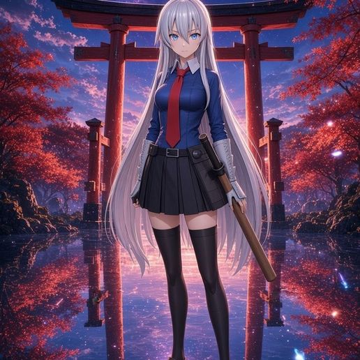 Silver-Haired Schoolgirl Swordfighter - Anime Collectible Model