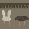ss_3.jpeg Miniature Rabbit Stool Set (Upright & Floppy Ears) – Cute Interior Diorama STL