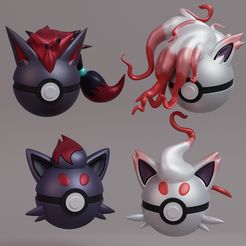 pokeball-zorua-line-render.jpg STL file Pokemon Zorua and Zoroark All Forms Pokeball・3D printer model to download