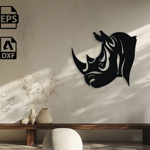 🦏 Rhino Head Wall Art 3D Model STL for CNC Router Laser