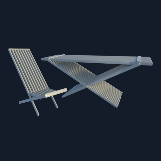 Garden Table Stool Chair Patio Furniture RoomBox - 3D model önizlemesi