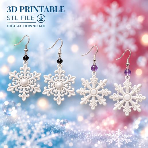 Snowflake Earrings & Charm STL Bundle – 2 Designs
