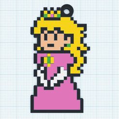 Foto-Peach-1.jpg Archivo STL llavero estilo pixel art de Peach・Design para impresora 3D para descargar