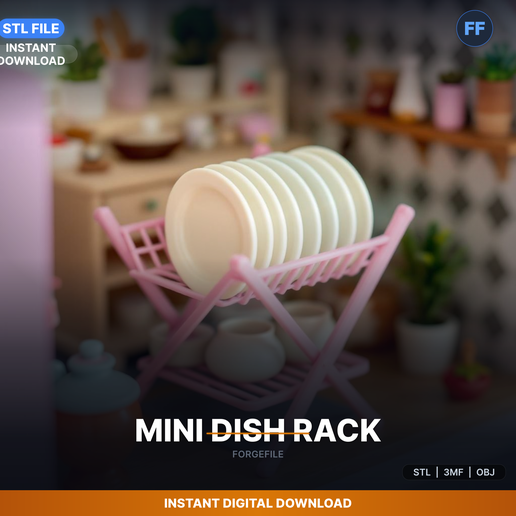 One Twelfth Scale Kitchen Dish Drying Rack, With Dishes, - 3D Printable STL File