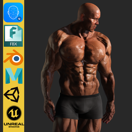 3D file Realistic Male Bodybuilder 3D HQ Low-poly 3D model ♂️ ・3D ...