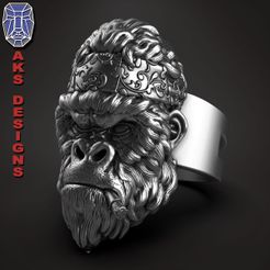 Gangster_guerilla_v1_ring_a1.jpg Download file Gangster gorilla version 1 Ring jewelry • Template to 3D print, AKS-Designs