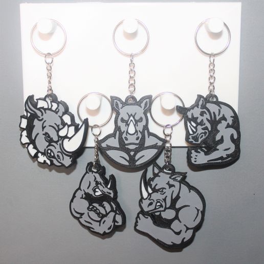 5 Angry Rhinoceros Keychains 3D model