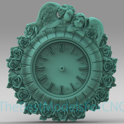 Angels-and-Roses-With-Clock.png Modèle 3D Fichier STL pour CNC Router Laser & 3D Printer Anges et Roses avec Horloge