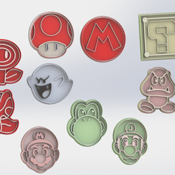 set mario.png Free STL file Cookie cutter + marker set Mario bros・3D print design to download
