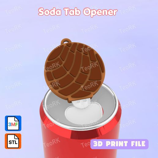 Soda Tab Opener Concha Mexican Pan Dulce Bread Keychain - STL 3MF pre-painted - Soda can Opener