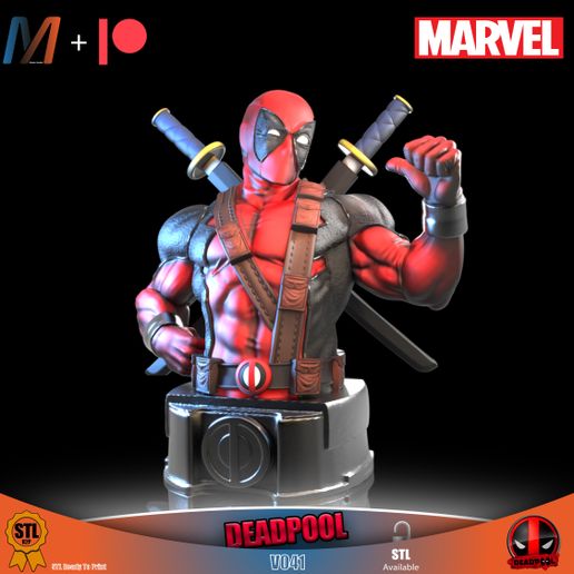 👤 V041 - MARVEL DEADPOOL BUST C/B・ STL File for ・Cults