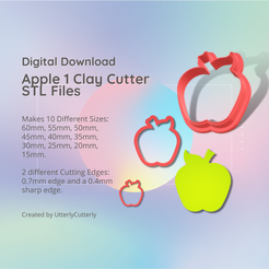 Cover-7.png 3D file Apple 1 Clay Cutter - Food Fruit Summer STL Digital File Download- 10 sizes and 2 Earring Cutter Versions, cookie cutter・3D printable model to download
