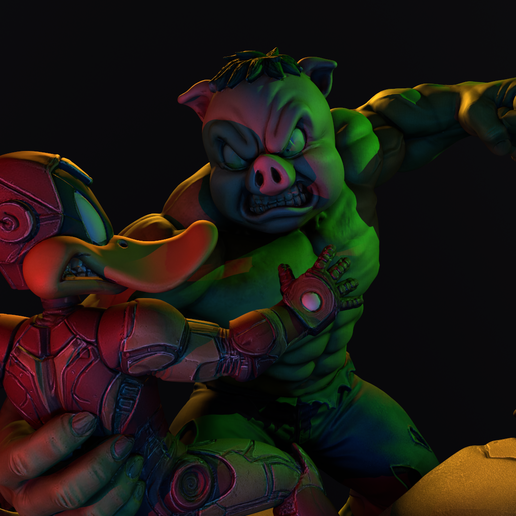 Hulk Pig vs Iron Duck - 3D Printable Battle Diorama