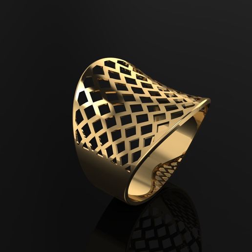 Minimalist Diamond Lattice Ring – Delicate Openwork Gold Ring 3D Model