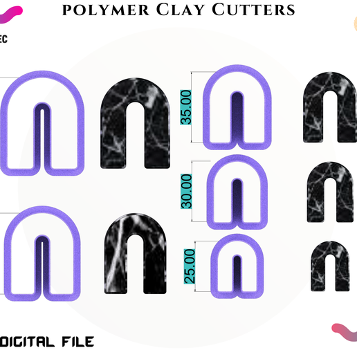 Polymer Clay Cutter *5 Sizes 2 cut versions/Arches with rounded corners/EULITEC.COM 3D model