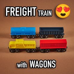 freight_train_with_wagons_text.jpg Archivo STL Tren de juguete de mercancías FHT con vagones BRIO compatible con IKEA・Modelo para descargar e imprimir en 3D