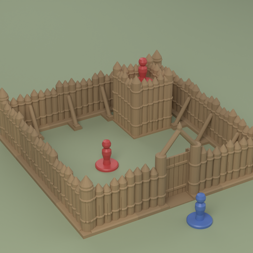 Wooden Palisade Fort - Modular Log Walls, Corner, Gate with Drop-In Doors and Watchtower - 28 mm Tabletop Terrain - No Supports