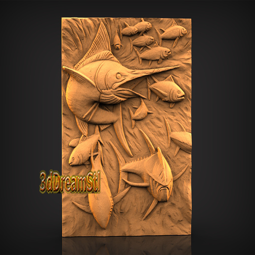 1.png Schwertfisch STL-Modell, CNC-Router-Gravierer, artcam, aspire, CNC-Dateien, Holz, Kunst, Wanddekor, CNC