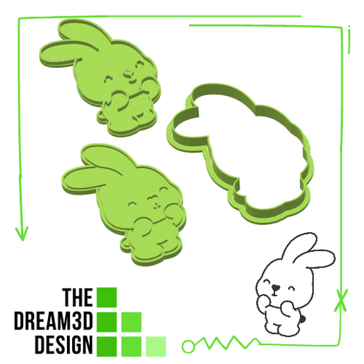 CUTE BUNNY COOKIE CUTTER N DEBOSSER / COOKIE CUTTER 3D model