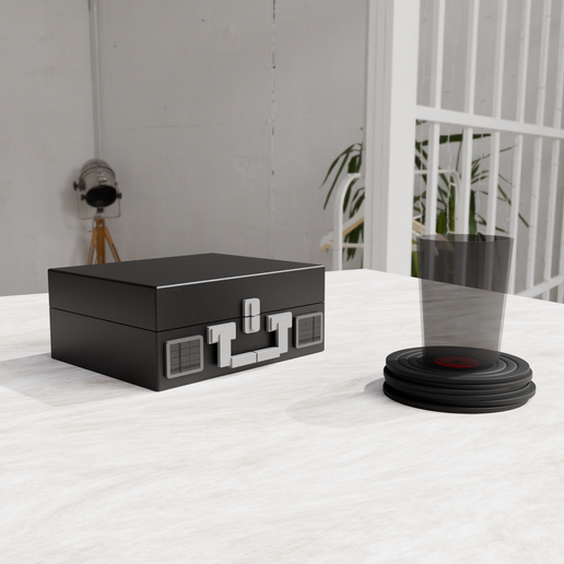 Vinyl Record Coasters Set with Turntable Storage Box