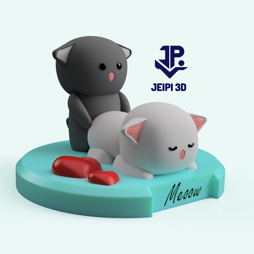 COUPLE OF CATS_CUTE KITTENS_CHIBBY_HEART 3D model