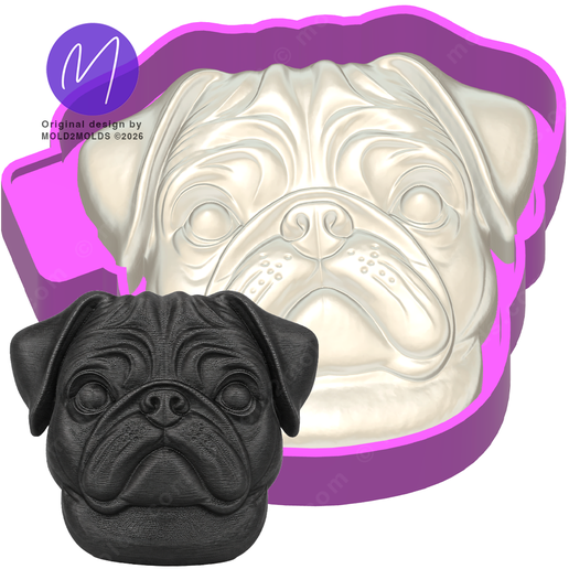 3D Pug Dog Head Freshie STL Mold Housing