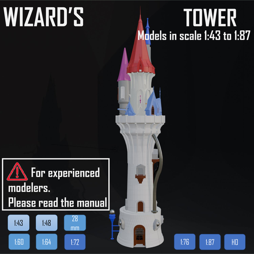 Wizard's Tower HO, 1:43, 1:48, 1:50, 28mm, 1:60, 1:64, 1:72, 1:76, 1:87  assembly model kit 3D model