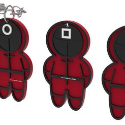 01.jpg STL file KEY RINGS THE SQUID GAME 3 SOLDIERS・3D printing model to download