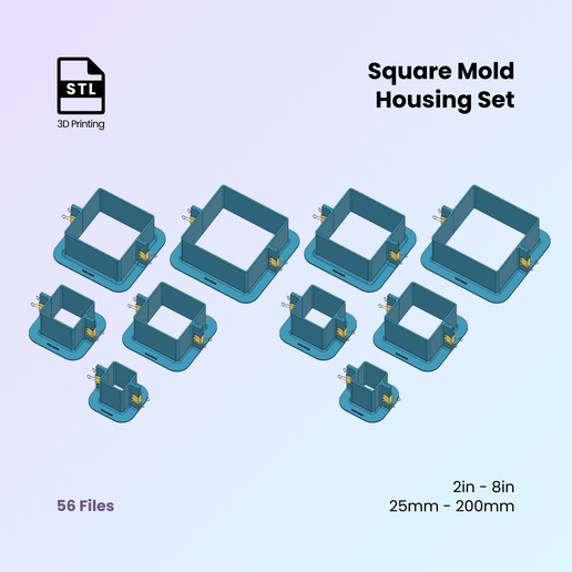 Square Mold Housing, 2 Part Master, Make Your Own Silicone Moulds, 56 Sizes