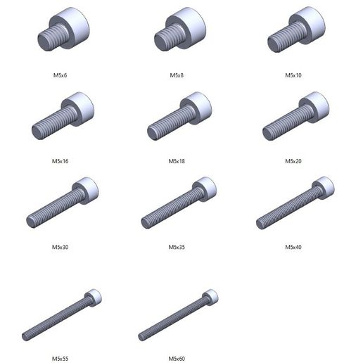 M5 screws DIN 912 VG + M5 nut DIN934 Nut Screw 3D model