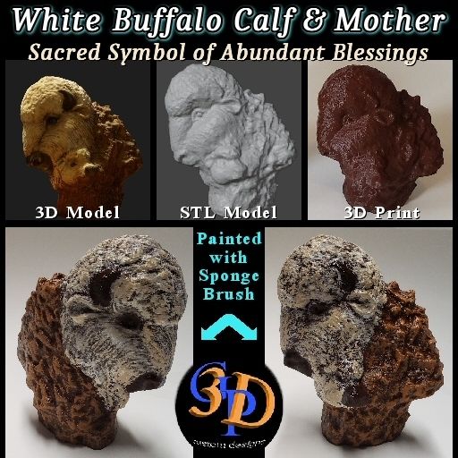 🦬 White Buffalo Calf with Mother Statue, Sacred Symbol of Native ...