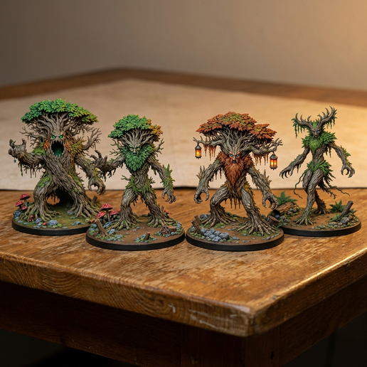 Pack 4 Tree Men (Ents) - Protectors of the Forest - With Integrated Base