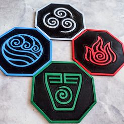 Logos-Avatar.jpeg STL file Avatar elements coaster set・3D printing idea to download