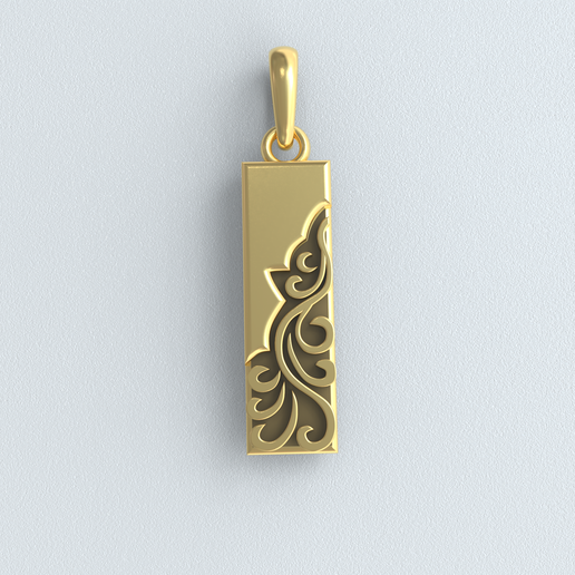 Minimalist Bar Pendant with Elegant Filigree Engraving 3D Model 3D model