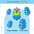 3-parts-abstract-flower-and-leafs-clay-cutters.png Flower and Leafs 3-parts Clay Cutter for Polymer Clay | Digital STL File | Clay Tools | 4 Sizes Embossing Clay Cutters